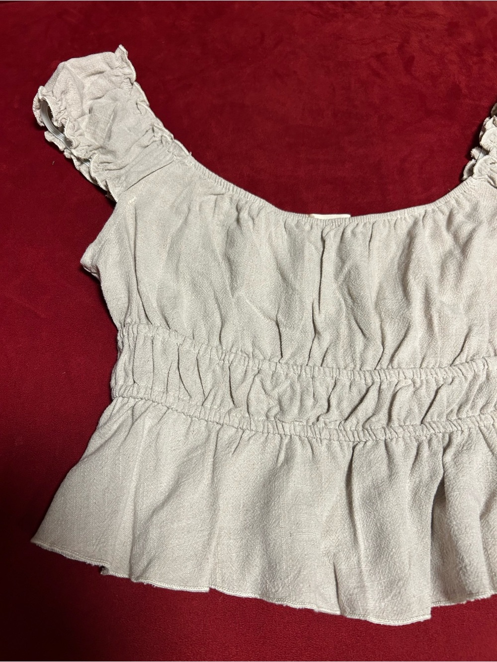 Altar'd State Light Beige Ruffled Crop Tank - Picture 2 of 10